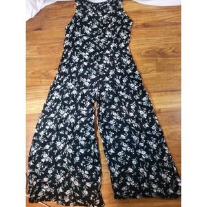 Vintage Neo Nostalgia Size Large Dark Floral Wide Leg Sleeveless Jumpsuit